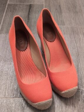 J. Crew Coral Canvas Wedge Espadrilles